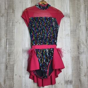 Weissman Colorful Sequin Dance Costume with Pink Accents Medium Adult. MA